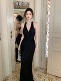 Elegant Mermaid Halter Black Sleeveless Backless Prom Dresses 16th Nigh Party Birthday Outfits HZ0311