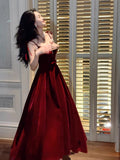 Modest A Line Spaghetti Straps Burgundy Long Prom Dresses Wedding Guest Dress 20th Birthday Outfits HZ0311
