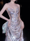 Sparkly Mermaid Strapless Sequins With Beaded Bodice Prom Dresses Inspiration Long Party Night Gowns 20th Birthday Outfits HZ0311