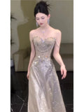Sparkly A Line Strapless Sequins Prom Dresses Inspiration Long Party Night Gowns 19th Birthday Outfits HZ0311