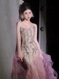Luxury Mermaid Strapless Pink Tulle With Tiered Train Prom Dresses Inspiration Long Party Night Gowns 20th Birthday Outfits HZ0311