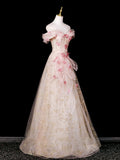 Princess Ball Gown Off The Shoulder Tulle Pink Prom Dresses Inspiration Long Party Night Gowns 20th Birthday Outfits HZ0311