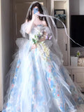 Unique Ball Gown Off The Shoulder Blue With Short Sleeves Prom Dresses Inspiration Party Night Gowns 16th Birthday Outfits HZ0311