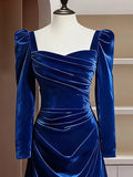 Unique Sheath Royal Blue Long Sleeves Prom Dresses Inspiration Party Night Gowns 20th Birthday Outfits HZ0311