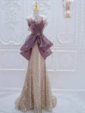 Modest Mermaid Champagne Strapless With Pleated Prom Dresses Inspiration Long Party Night Evening Dress 19th Birthday Outfits HZ0311