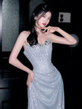Sparkly Sheath Strapless Blue Sequins Prom Dresses Inspiration Long Party Night Gowns 20th Birthday Outfits HZ0311
