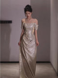 Princess Mermaid Off The Shoulder Sequins Prom Dresses Inspiration Long Party Night Gowns 20th Birthday Outfits HZ0311