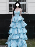 Princess Ball Gown Sweetheart Blue Tiered Bodice Prom Dresses Inspiration Long Party Night Gowns 20th Birthday Outfits HZ0311