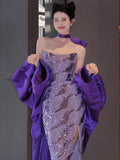 Sparkly Mermaid Strapless Purple Sequins Prom Dresses Inspiration Long Party Night Gowns 20th Birthday Outfits HZ0311