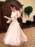 Simple A Line Scoop Neck Pink Satin Ankle Length Prom Dresses 17th Nigh Party Birthday Outfits HZ0311