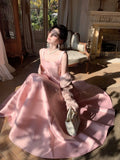 Elegant A Line Square Neck Satin Pink Ankle Length Prom Dresses 17th Nigh Party Birthday Outfits HZ0311