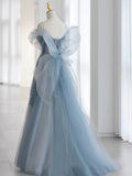 Modest Ball Gown Spaghetti Straps Dusty Blue Tulle Prom Dresses Inspiration Long Party Night Evening Dress 20th Birthday Outfits HZ0311