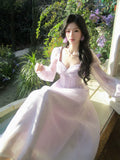 Modest A line Sweetheart Lilac Chiffon Ankle Length Long Sleeves Prom Dresses Wedding Guest Dress 20th Party Birthday Outfits HZ0311