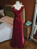 Vintage 1950s Mermaid V Neck Burgundy Prom Dresses Inspiration Long Party Evening Dress 18th Birthday Outfits HZ0311