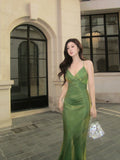 Modest Mermaid Halter Green Prom Dresses Wedding Guest Gown 18th Nigh Party Birthday Outfits HZ0311