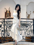 Modest Mermaid Square Neck White Satin Party Evening Night Dresses For Women Inspiration Long 18th Birthday Outfits HZ0311