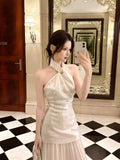 Elegant Mermaid Halter Ivory Ankle Length Prom Dresses 17th Nigh Party Birthday Outfits HZ0311