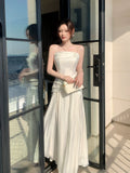 Elegant A line Spaghetti Straps Ivory With Pleated Sleeveless Long Prom Dresses 16th Nigh Party Birthday Outfits HZ0311