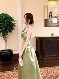 Elegant A line Square Neck Green Satin Ankle Length Prom Dresses 17th Nigh Party Birthday Outfits HZ0311