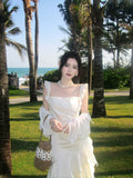 Elegant Mermaid Square Neck White Chiffon Ankle Length Prom Dresses 16th Nigh Party Birthday Outfits HZ0311