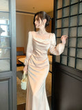 Elegant Mermaid Square Neck Pink Silky Satin Ankle Length Prom Dresses 16th Nigh Party Birthday Outfits HZ0311