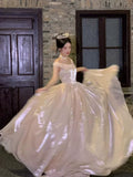 Princess Ball Gown Off The Shoulder Champagne Prom Dresses Inspiration Long Party Night Gowns 18th Birthday Outfits HZ0311