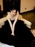 Princess Ball Gown Strapless Black Velvet With Gloves Prom Dresses Inspiration Long Party Night Gowns 18th Birthday Outfits HZ0311