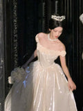 Princess Ball Gown Off The Shoulder Champagne Prom Dresses Inspiration Long Party Night Gowns 18th Birthday Outfits HZ0311