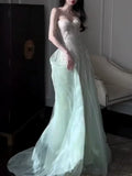 Sparkly A line Sweetheart Mint Green Sequins Long Prom Dress Fashion Aesthetic High School Formal Dresses Party Outfits Prom Gown HZ0311