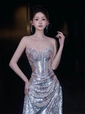 Sparkly Mermaid Strapless Sequins With Beaded Bodice Prom Dresses Inspiration Long Party Night Gowns 20th Birthday Outfits HZ0311