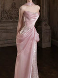 Sparkly Mermaid Strapless Pink Sequins Prom Dresses Inspiration Long Party Night Evening Gowns 19th Birthday Outfits HZ0311