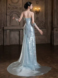 Sparkly Mermaid Strapless Light Sky Blue Sequins Prom Dresses Inspiration Long Party Night Evening Gowns 19th Birthday Outfits HZ0311