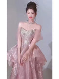 Sparkly A Line 2026 Strapless Pink Sequins Prom Dresses Inspiration Long Party Night Evening Gowns 19th Birthday Outfits HZ0311
