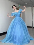 Princess Ball Gown Off The Shoulder Blue Prom Dresses Inspiration Long Party Night Gowns 20th Birthday Outfits HZ0311