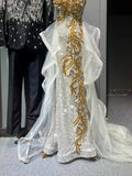 Sparkly Mermaid Sweetheart Gold Sequins Prom Dresses Inspiration Long Party Night Gowns 19th Birthday Outfits HZ0311