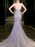 Modest Mermaid Strapless Lilac Sequins Prom Dresses Inspiration Long Party Evening Dress 21st Birthday Outfits HZ0311