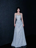 Sparkly Sheath Strapless Blue Sequins Prom Dresses Inspiration Long Party Night Gowns 20th Birthday Outfits HZ0311