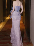 Modest Mermaid Strapless Sleeveless Sequins Prom Dresses Inspiration Long Party Evening Dress 21st Birthday Outfits HZ0311