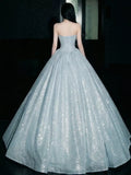 Sparkly Ball Gown 2026 Strapless Blue Sequins Prom Dresses Inspiration Long Party Night Evening Gowns 19th Birthday Outfits HZ0311