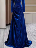Unique Sheath Royal Blue Long Sleeves Prom Dresses Inspiration Party Night Gowns 20th Birthday Outfits HZ0311