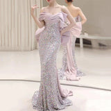 Modest Mermaid Spaghetti Straps Lilac Sequins Prom Dresses Inspiration Long Party Night Evening Dress 19th Birthday Outfits HZ0311