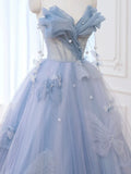 Elegant Ball Gown Sweetheart Blue Tulle Long Prom Dresses Formal Party Dress Prom Gown HZ0311