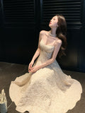 Modest A Line Spaghetti Straps Champagne Satin Prom Dresses Wedding Guest Dress 20th Birthday Outfits HZ0311