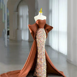 Modest Mermaid Strapless Floral Sequins Brown Prom Dresses Inspiration Long Party Night Evening Dress 19th Birthday Outfits HZ0311