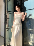 Elegant A line Spaghetti Straps Ivory With Pleated Sleeveless Long Prom Dresses 16th Nigh Party Birthday Outfits HZ0311