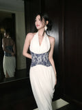 Modest A Line Halter Chiffon Slit Prom Dresses Wedding Guest Dress 20th Birthday Outfits HZ0311