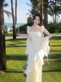 Elegant Mermaid Square Neck White Chiffon Ankle Length Prom Dresses 16th Nigh Party Birthday Outfits HZ0311