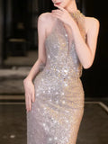 Modest Mermaid High Neck Sequins With High Split Prom Dresses Inspiration Long Party Evening Dress 21st Birthday Outfits HZ0311