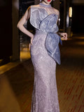 Modest Mermaid Strapless Sleeveless Sequins Prom Dresses Inspiration Long Party Evening Dress 21st Birthday Outfits HZ0311