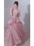 Sparkly A Line 2026 Strapless Pink Sequins Prom Dresses Inspiration Long Party Night Evening Gowns 19th Birthday Outfits HZ0311